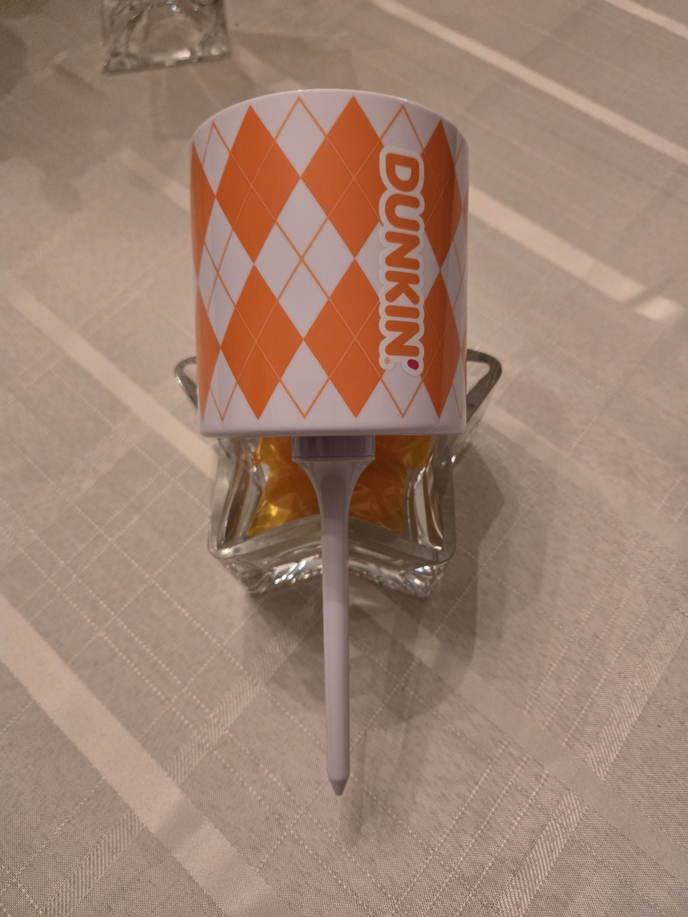 Dunkin Donuts Limited Edition Golf Tee Cup Holder Orange Argyle Stake NEW